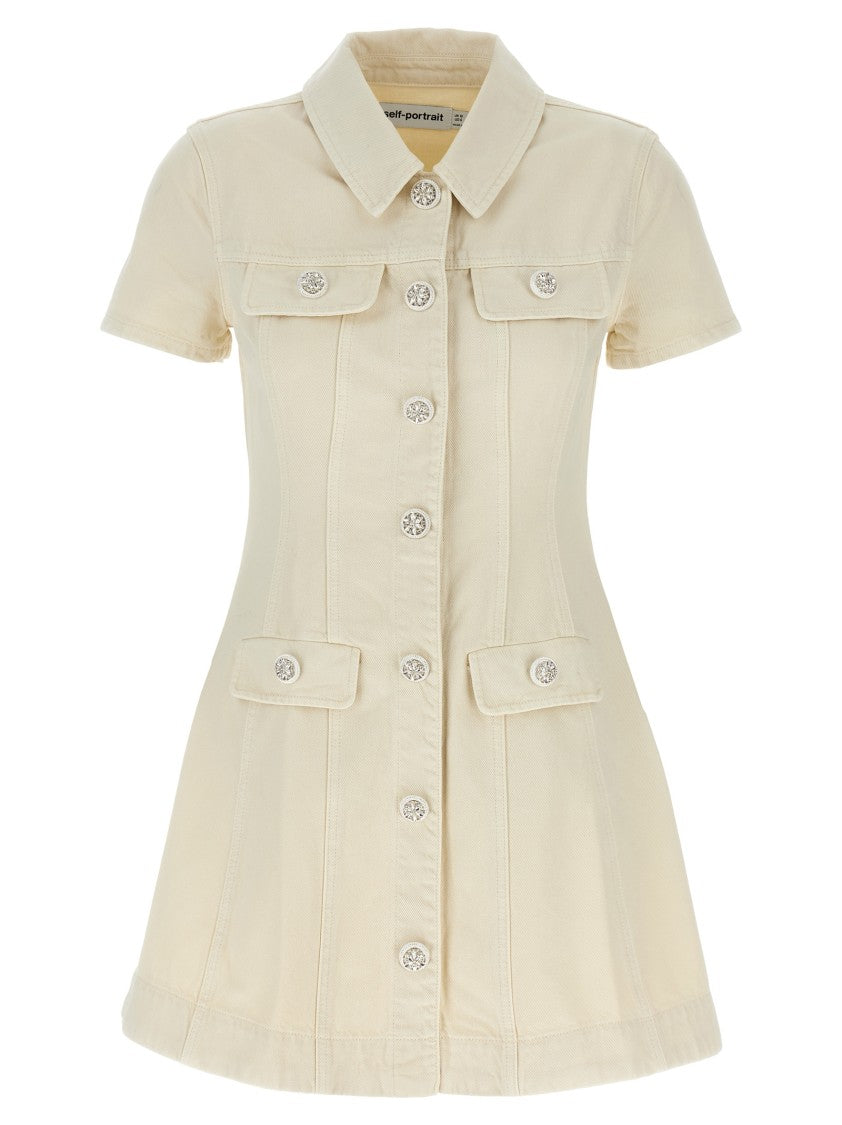 Self-Portrait Cream Collared Denim Mini' Dress