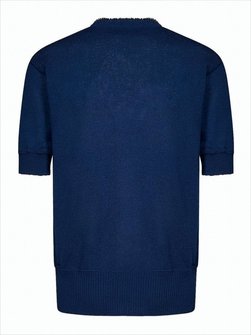 Maison Margiela Short-Sleeved Wool Sweater With Ribbed Trims