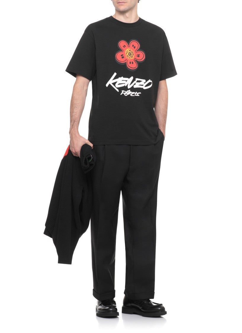 Kenzo Boke Flower Graphic Print Black Cotton T-Shirt