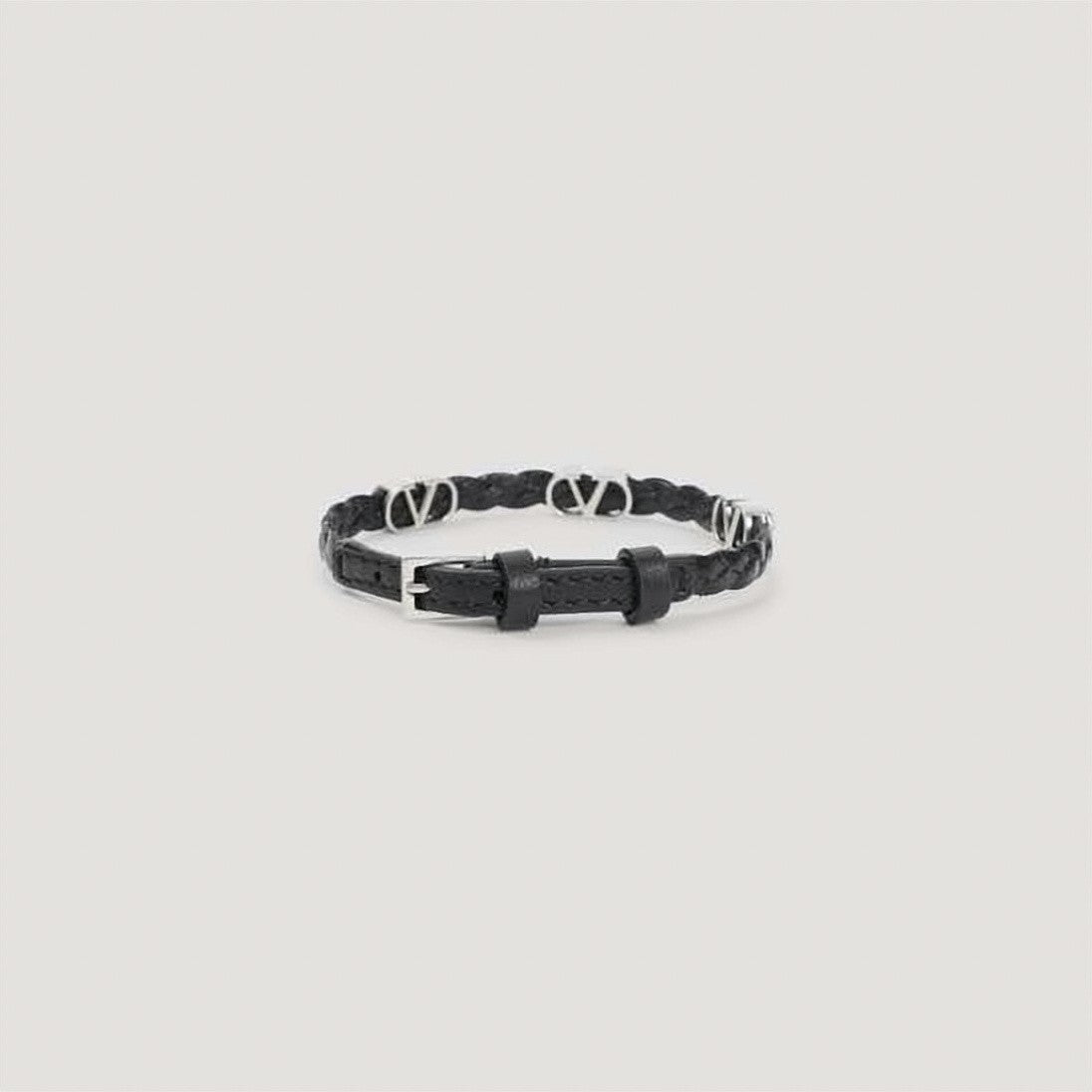 Valentino Garavani Braided Calf Leather Bracelet With Silver-Tone Logos