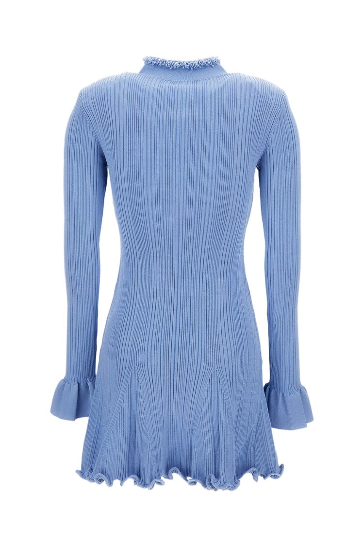 Self-Portrait Ribbed Midi Dress With Pearl Trim And Flared Sleeves