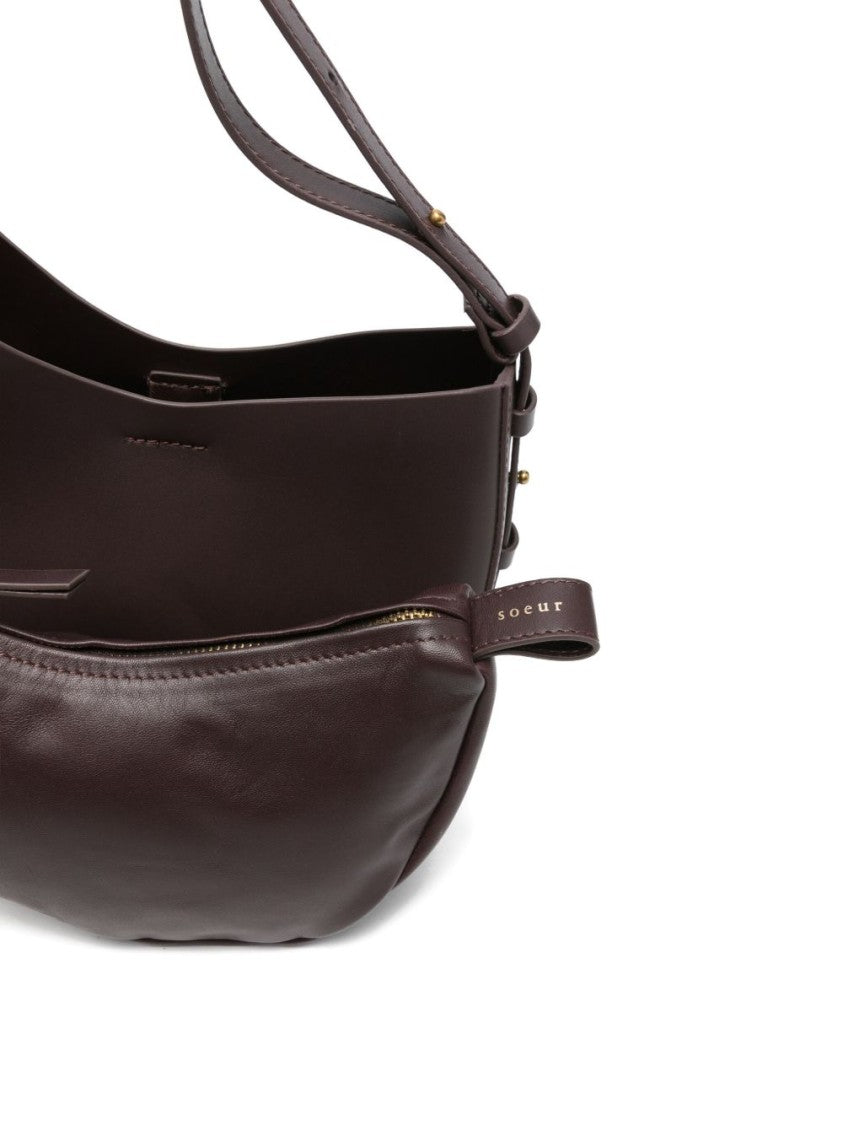 Soeur Crescent-Shaped Bordeaux Leather Shoulder Bag