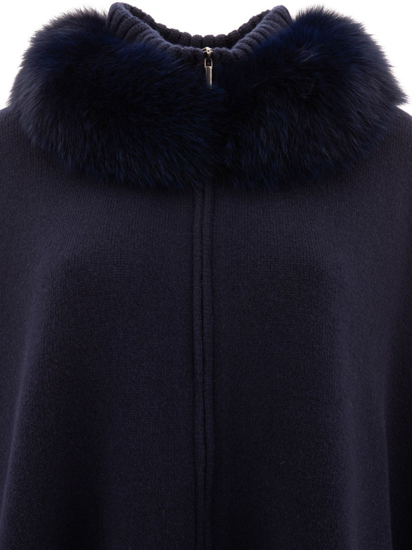 Giovi Wool And Cashmere Poncho With Fur Collar
