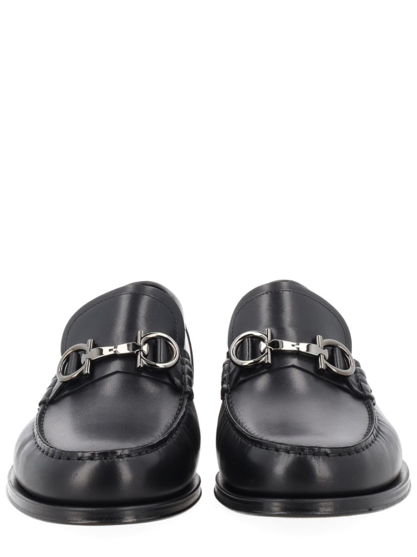 Ferragamo Black Gancini Smooth Calf Leather Loafers