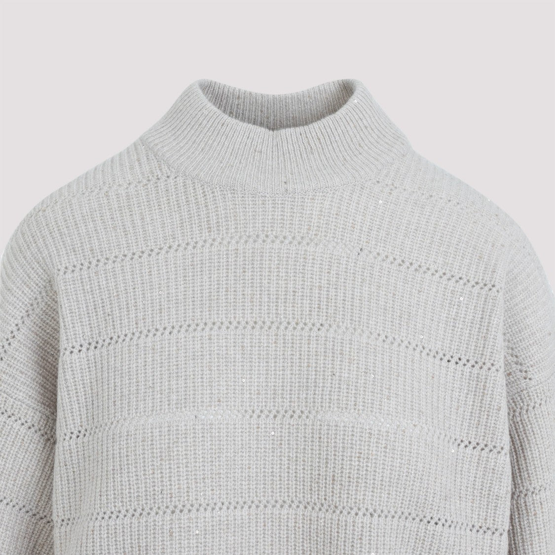 Brunello Cucinelli Textured High Neck Cashmere-Wool Blend Sweater