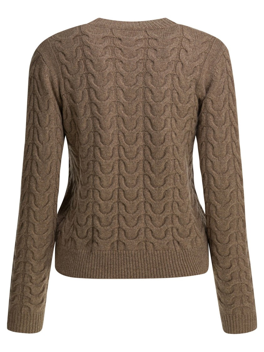 Max Mara Cable Knit Cashmere Sweater With Cropped Fit And Ribbed Details