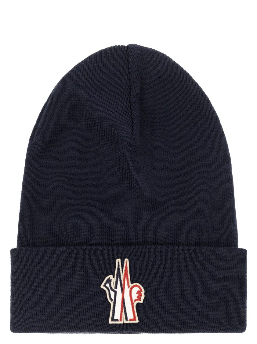 Moncler Grenoble Wool Beanie With Logo Appliqué And Ribbed Knit