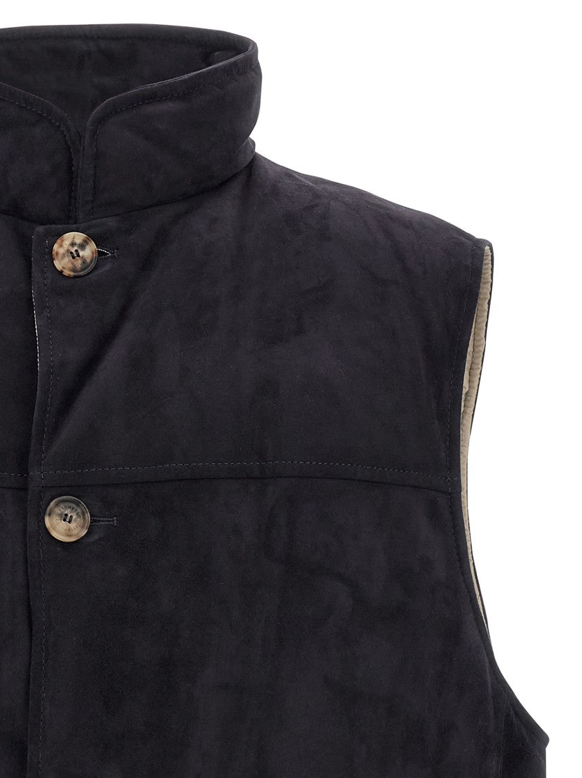 Brunello Cucinelli Suede Vest With Contrast Quilted Lining