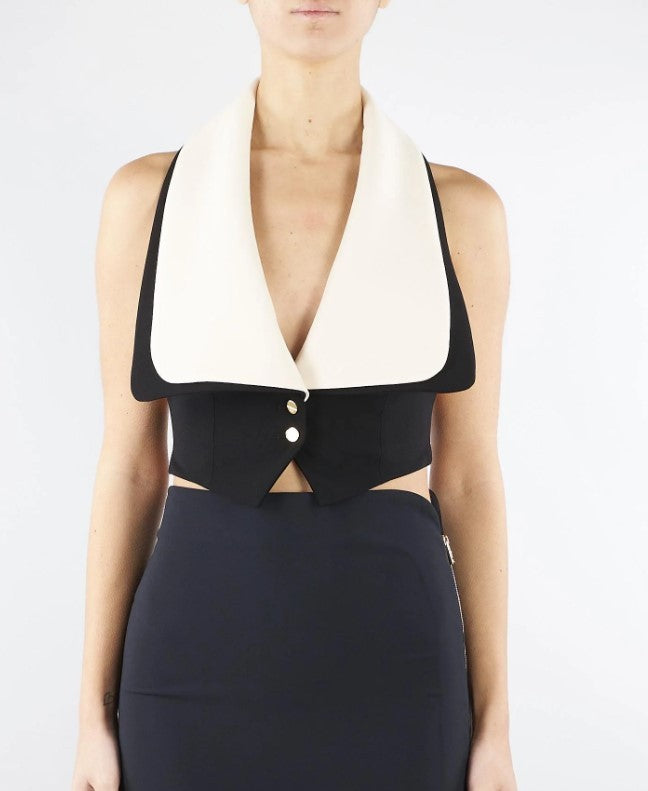 Elisabetta Franchi Cropped Maxi Collar Open Back Gilet