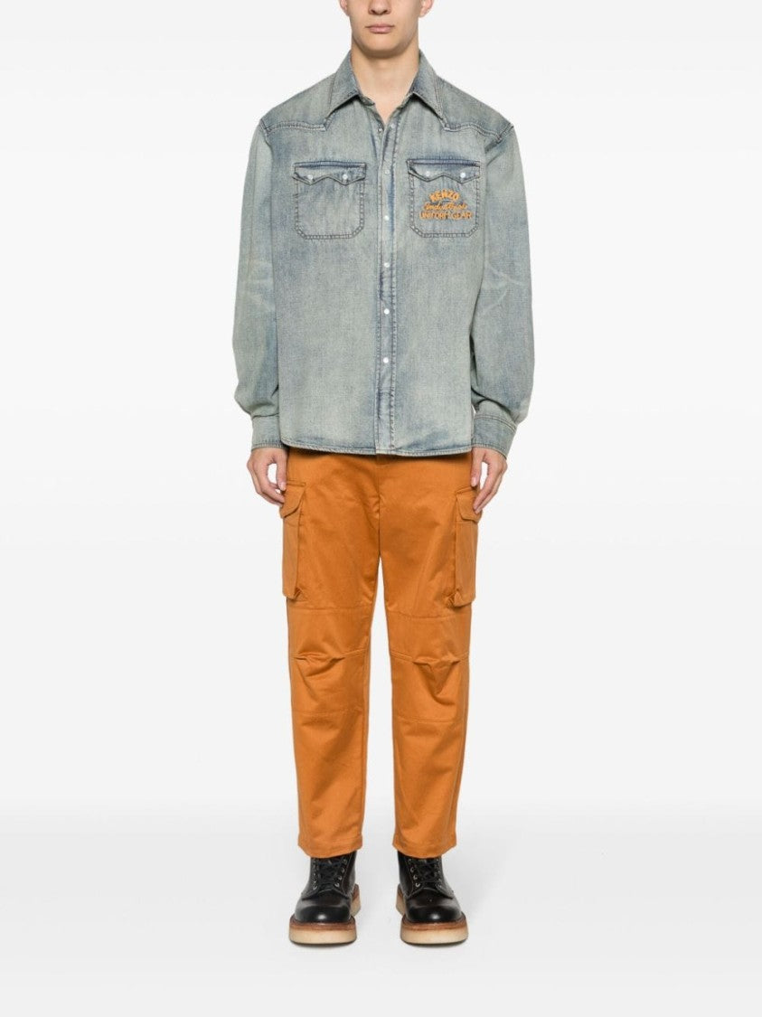 Kenzo Stonewashed Blue Denim Casual Shirt