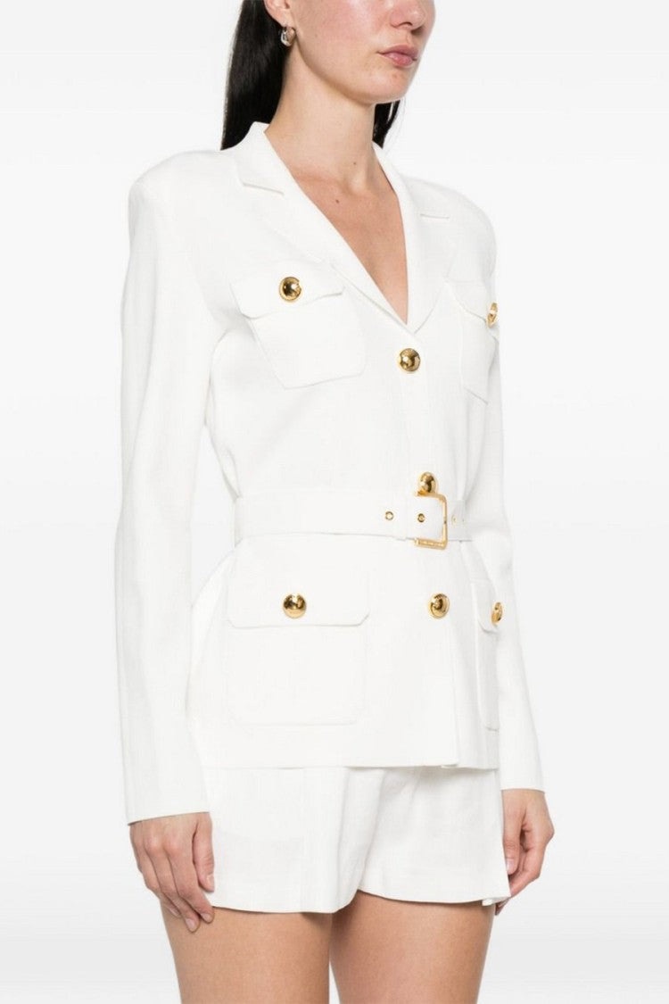 Elisabetta Franchi Ivory Belted Safari Blazer