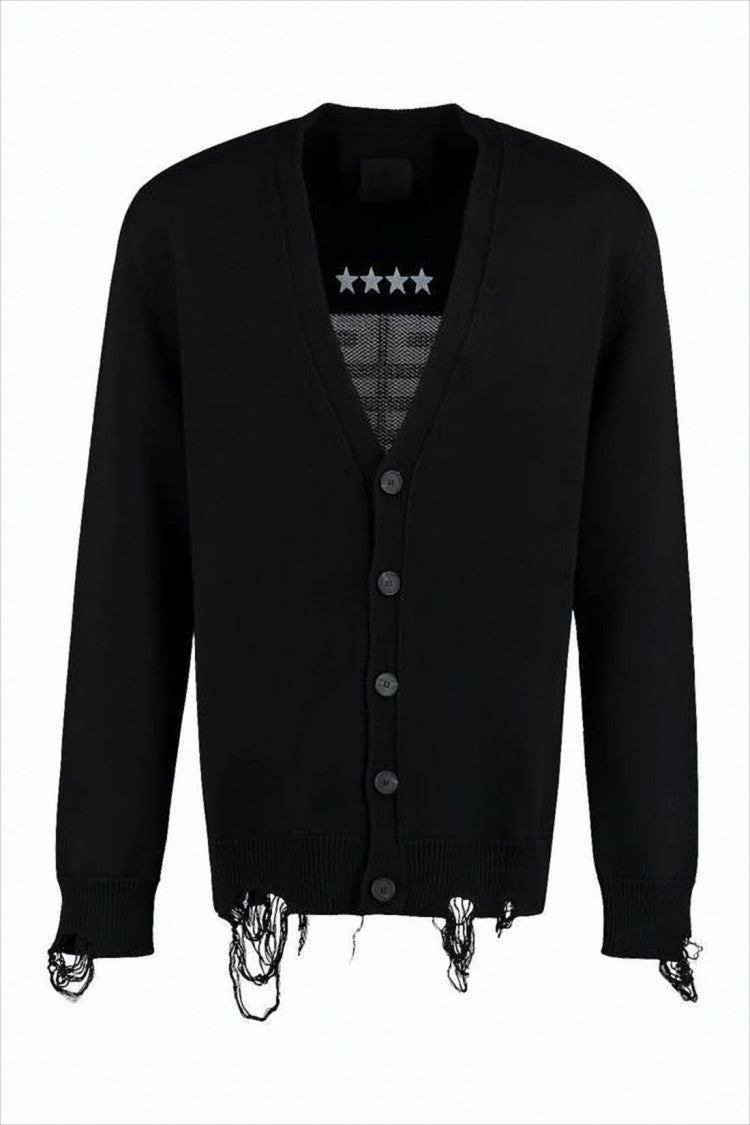 Givenchy Black Cardigan With Deep V-Neckline And Bold Graphic Design