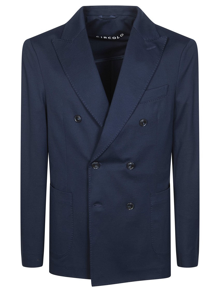 Circolo Navy Symmetrical Black Button Piquet Blazer