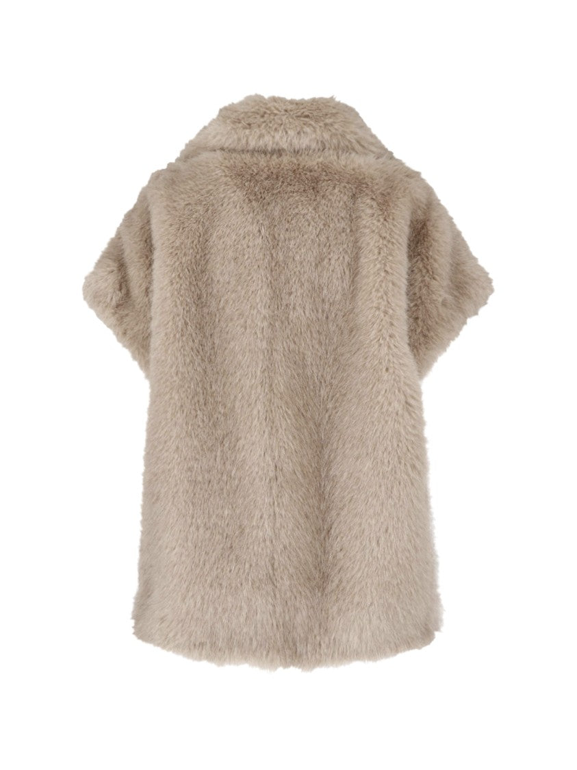 Herno Cream Short-Sleeved Faux Fur Jacket
