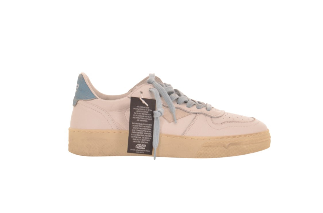 4B12 White Retro Leather Distressed Sole Sneakers