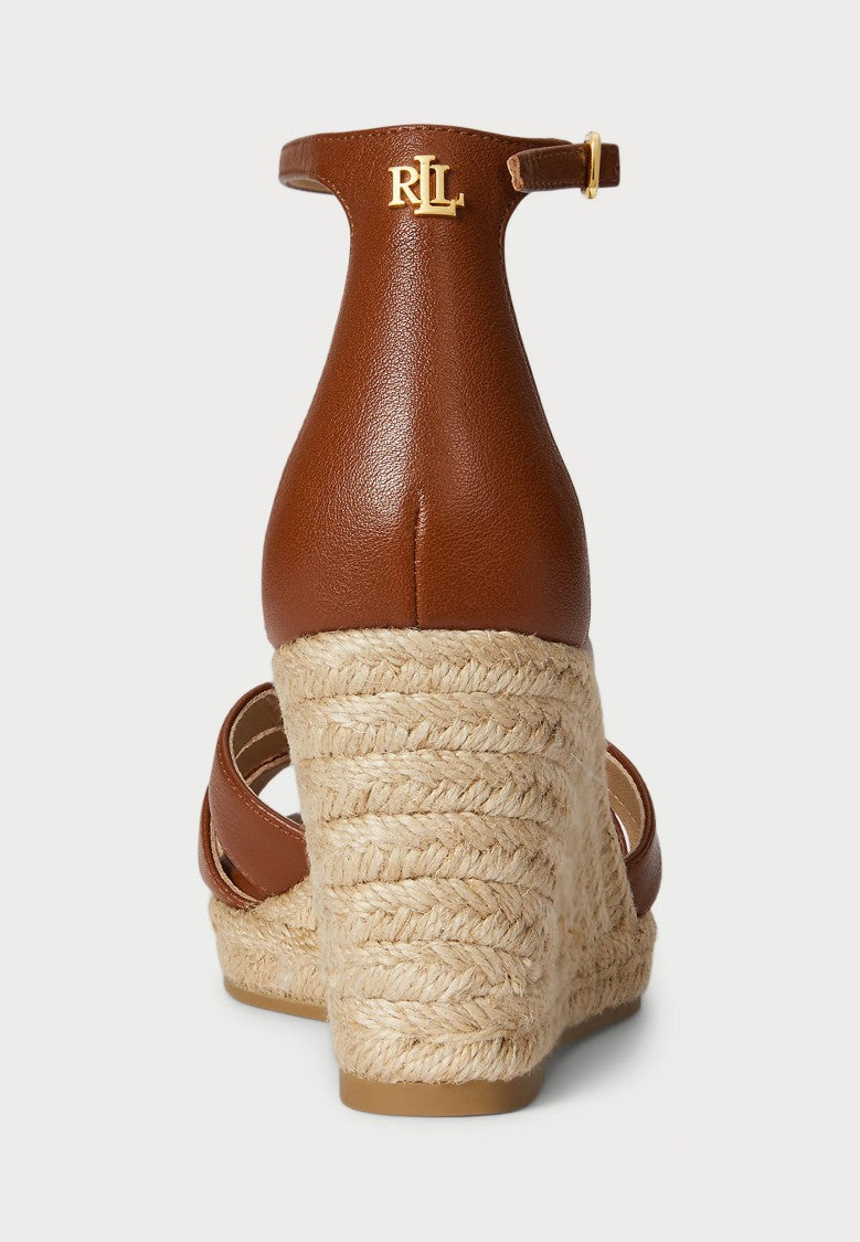 Lauren Ralph Lauren Brown Nellie Nappa Leather Wedge Espadrilles