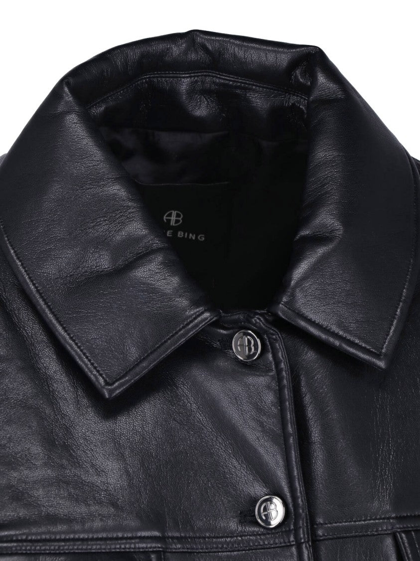 Anine Bing Black Leather Blend Rory Jacket With Classic Collar