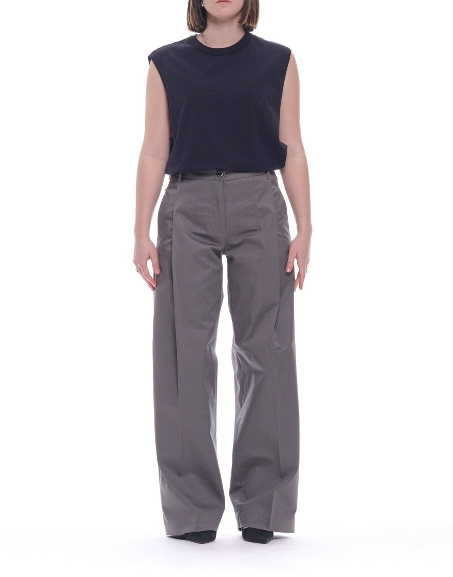 Nine In The Morning Grey Calypso Boy Pleated Cotton-Blend Wide-Leg Pants