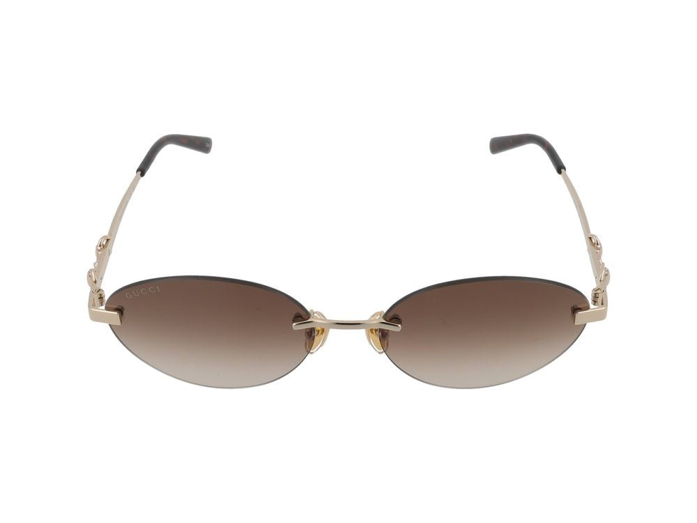 Gucci Gold-Finish Oval Brown Gradient Lens Sunglasses