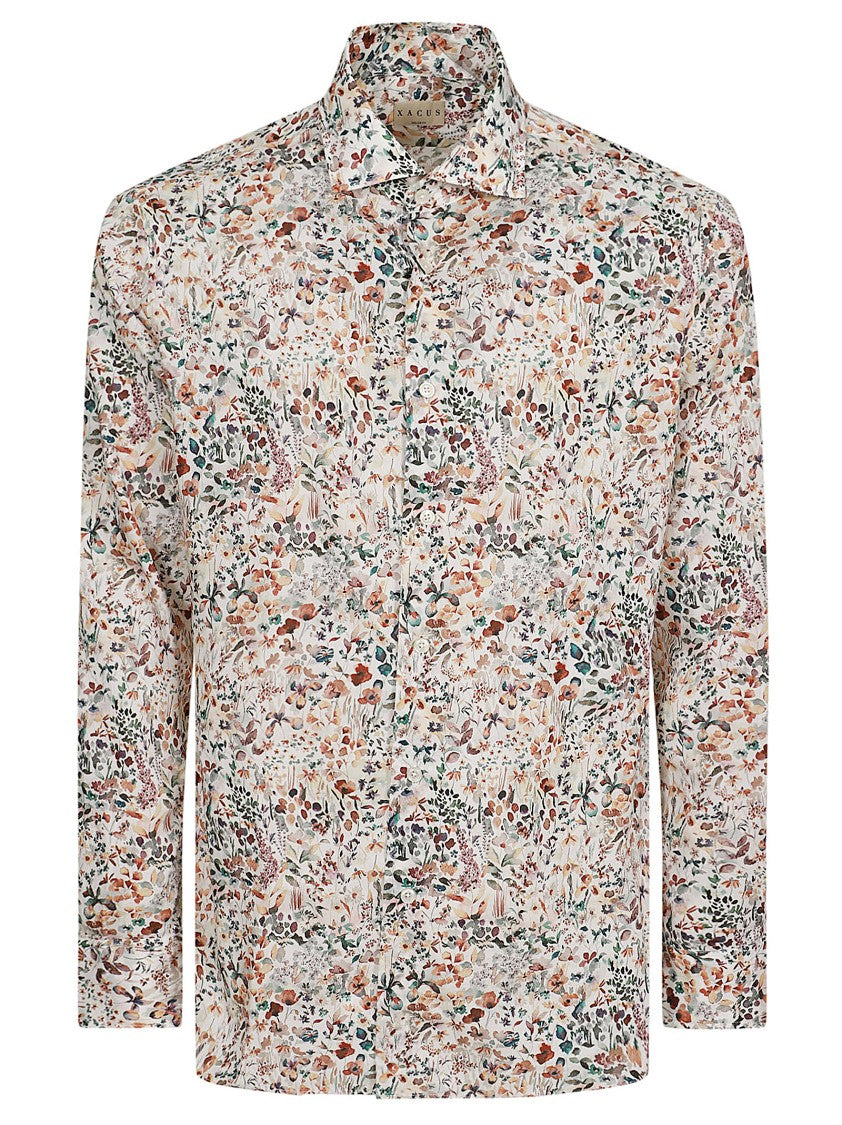 Xacus White Casual Shirt With French Collar And Liberty Print
