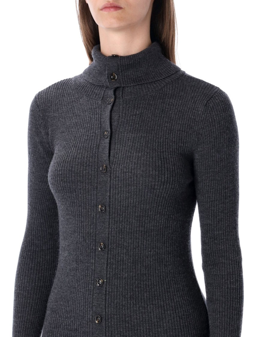 Sessùn Charcoal Ribbed Knit Midi Dress With Buttons