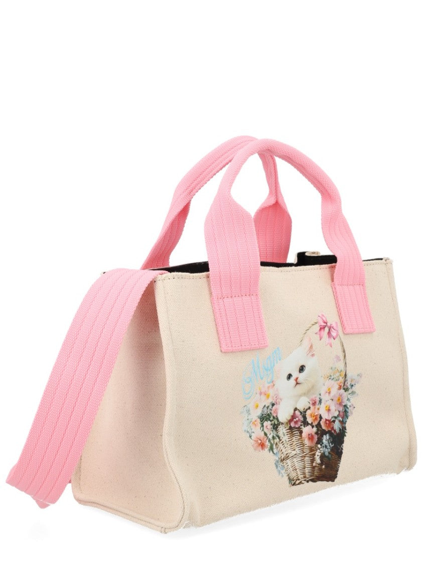 Msgm Small Tote Kitten Floral Print Bag