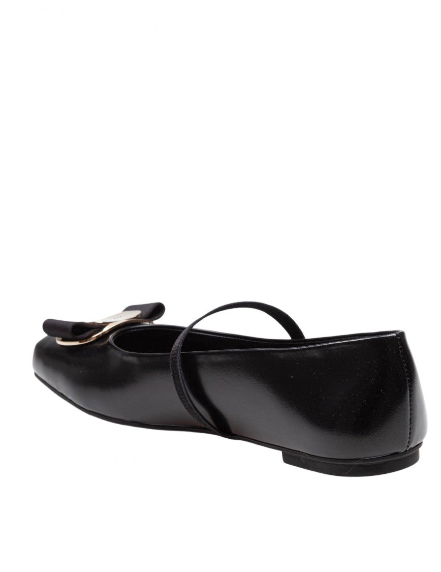 Salvatore Ferragamo Black Leather Zina Ballerina