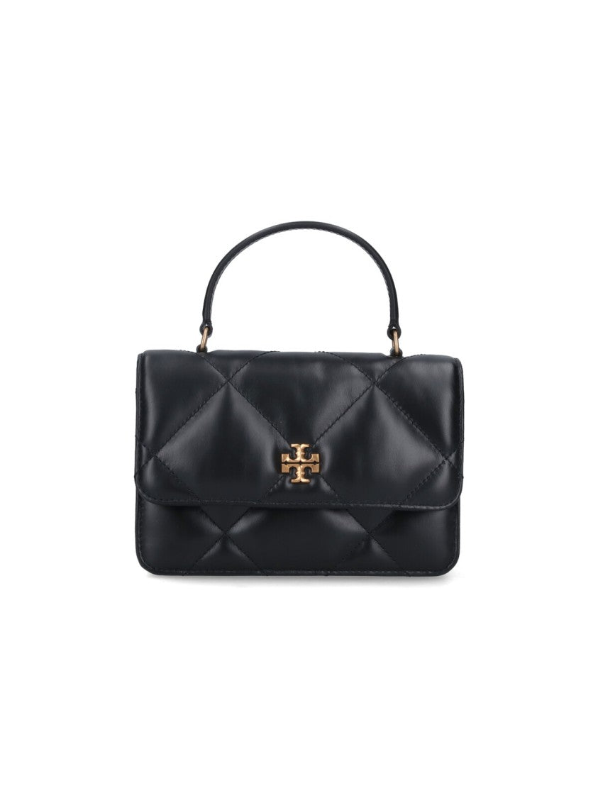 Tory Burch Quilted Black Calfskin 'Kira' Handbag With Gold Chain Detail