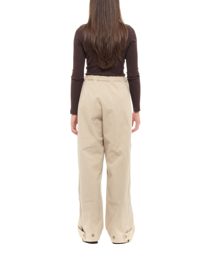 Cellar Door Beige Drew Slit Zip Wide-Leg Cotton-Blend Pants