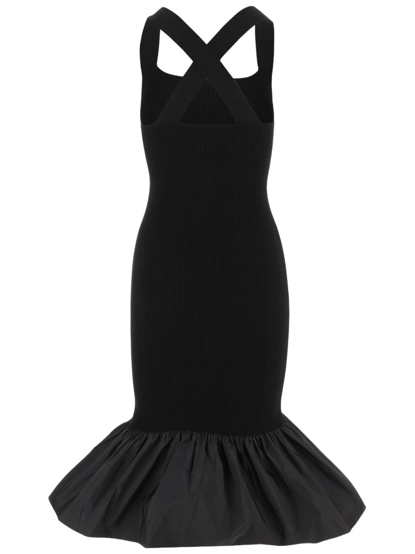 Patou Fitted Black Midi Dress With Ruffled Hem