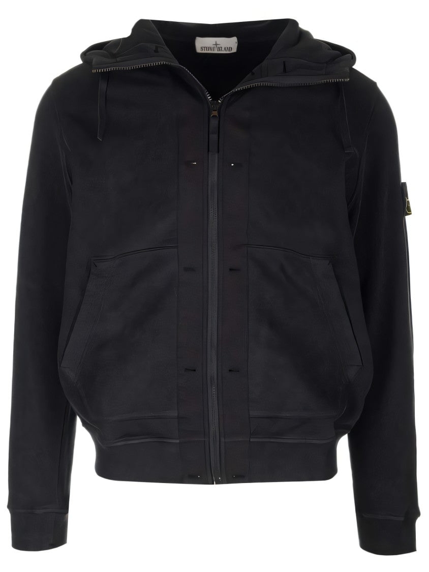 Stone Island Black Zip-Up Jacket With Spacious Hood