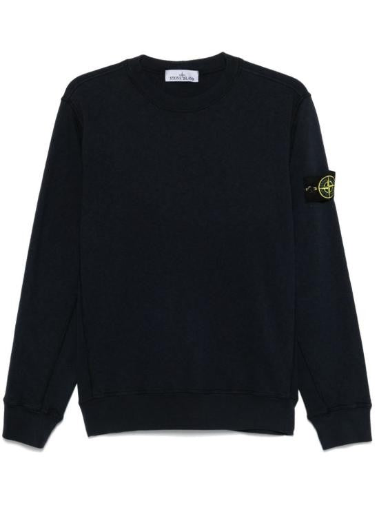 Stone Island Minimalist Black Long-Sleeve Crewneck Sweatshirt With Distinctive Patch Logo