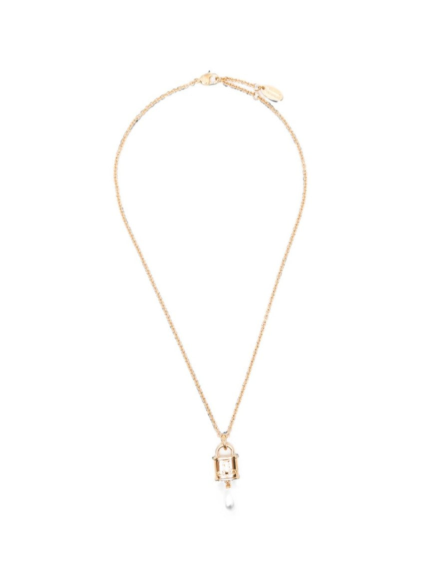 Vivienne Westwood Gold Padlock Teardrop Pearl Pendant Necklace