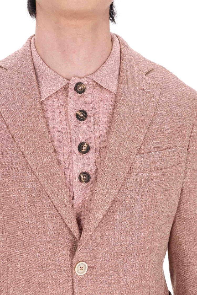 Eleventy Cross-Ply Salmon Linen-Wool-Silk Blazer
