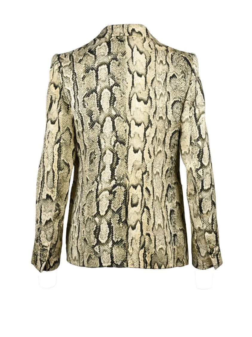 Dries Van Noten Double-Breasted Cream And Black Patterned Jacket