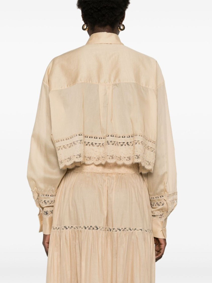 Ermanno Scervino Cropped Shirt With Delicate Lace Trim