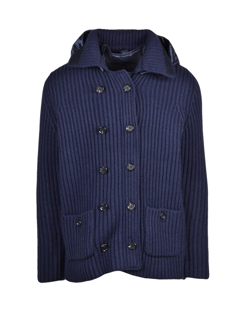 Add Blue Ribbed Double-Breasted Polyamide Jacket