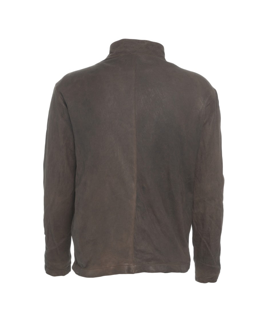 Giorgio Brato Brown Leather Jacket With High Collar