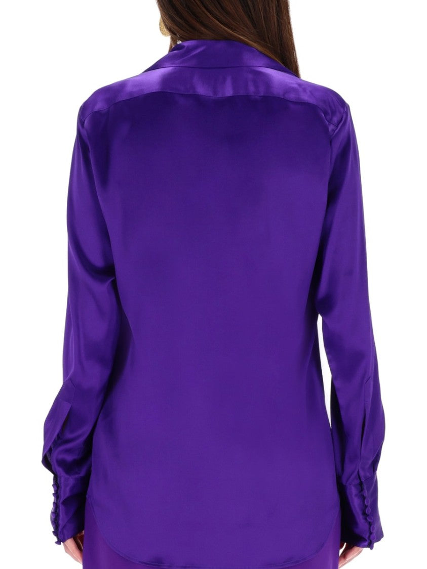 Dries Van Noten Lustrous Deep V-Neck Silk Shirt