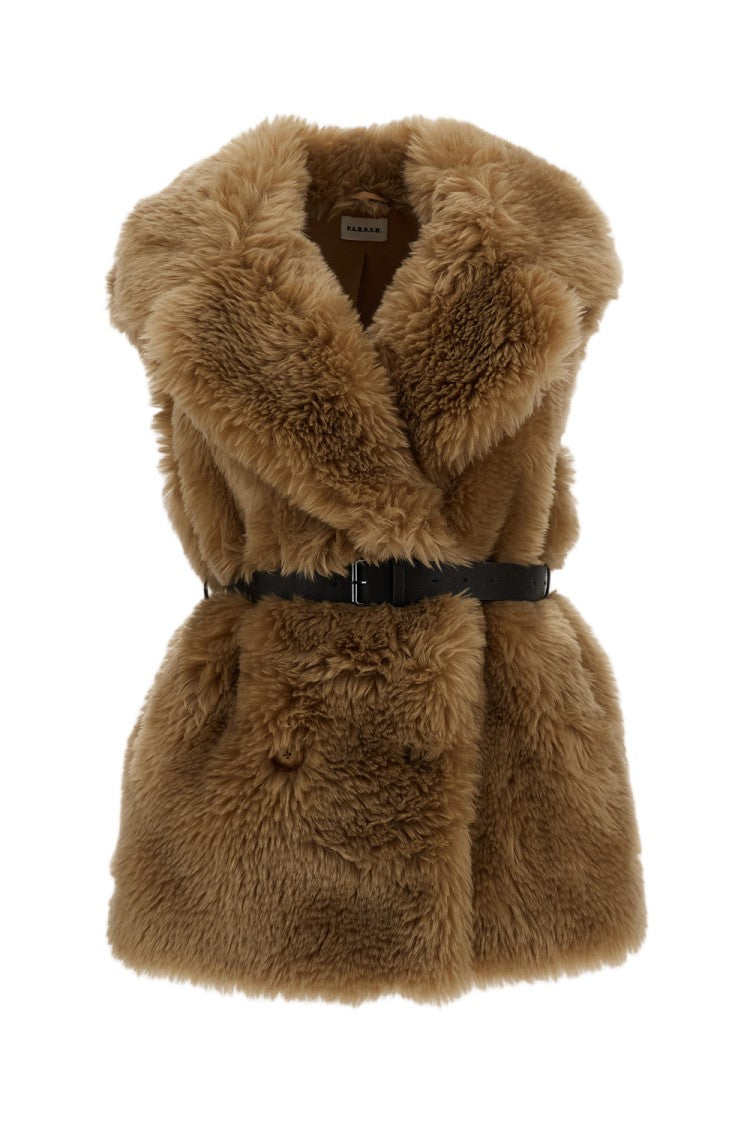 Parosh Faux Fur Double-Breasted Long Vest