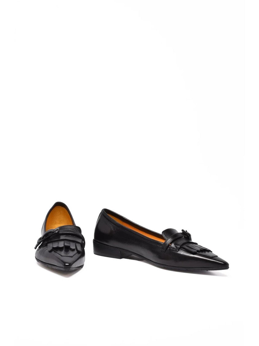 Mara Bini Black Leather Pointed Loafers