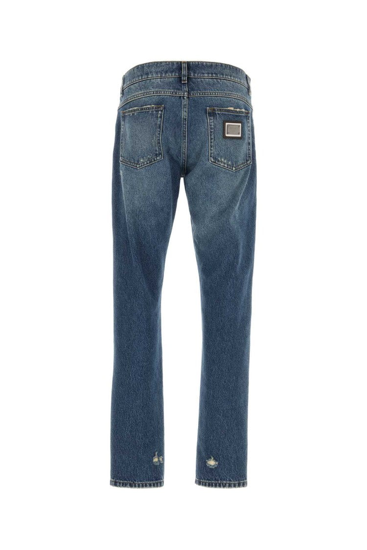 Dolce & Gabbana Classic Distressed Blue Denim Jeans With Five-Pocket Design