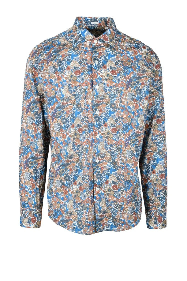 Himon's Blue Brown Floral Cotton Shirt