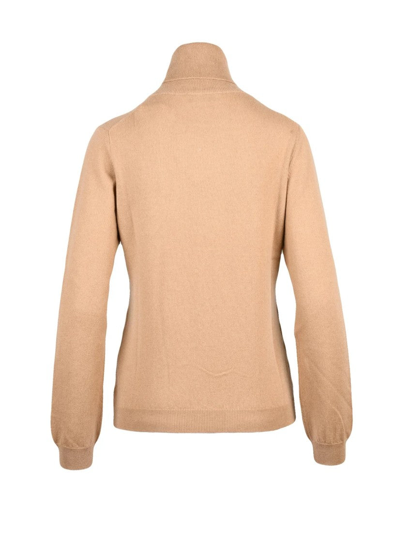 Ballantyne Beige High-Neck Cashmere Sweater With Ribbed Details