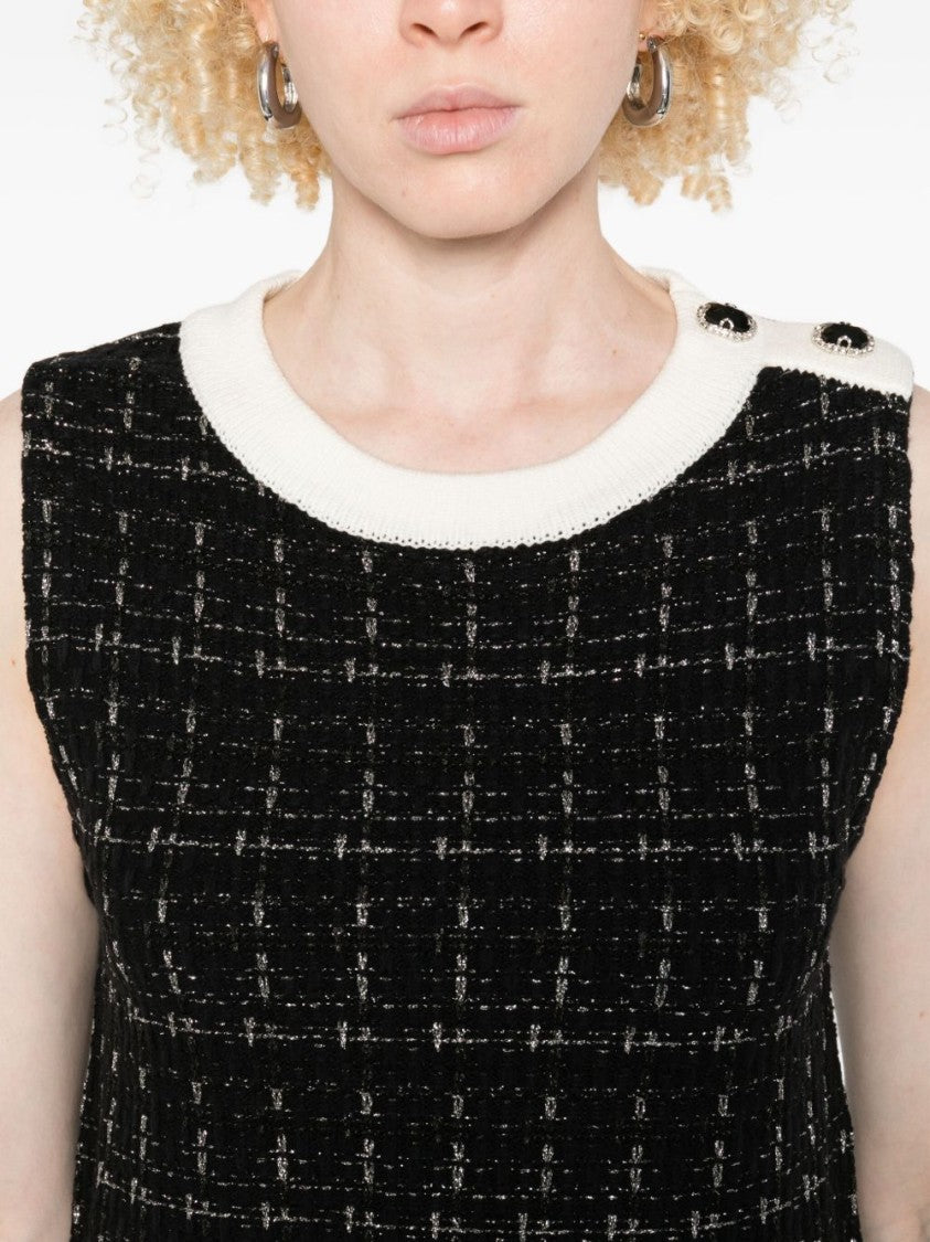 Liu Jo Checkered Tweed Mini Dress With Contrasting Neckline