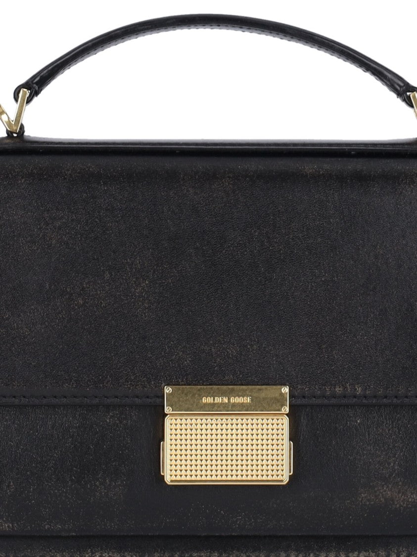 Golden Goose Structured Black Leather Handbag With Adjustable Strap
