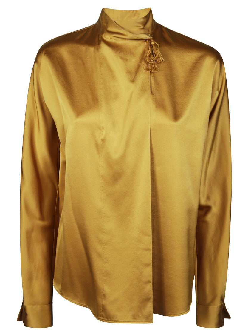 Forte Forte High-Neck Satin Blouse With Tassel Accents