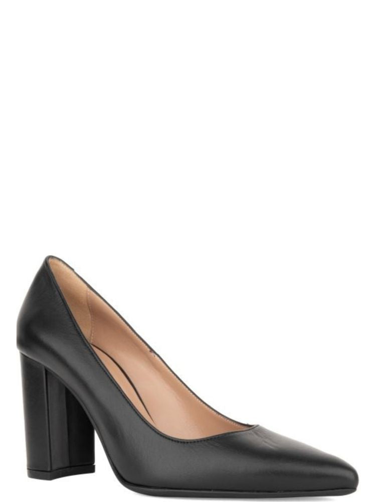 Sergio Moretti Black Classic Pointed-Toe Leather Block-Heel Pumps