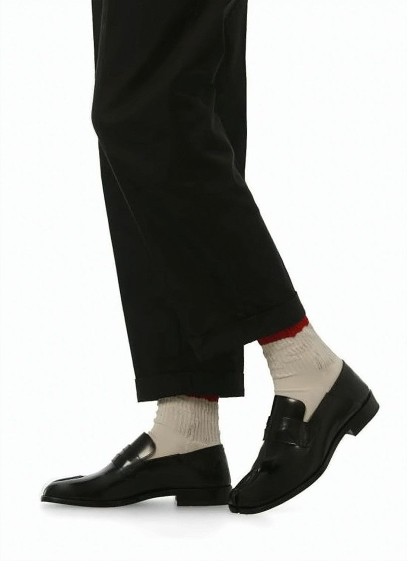 Maison Margiela Split-Toe Black Leather Loafers With Penny Strap