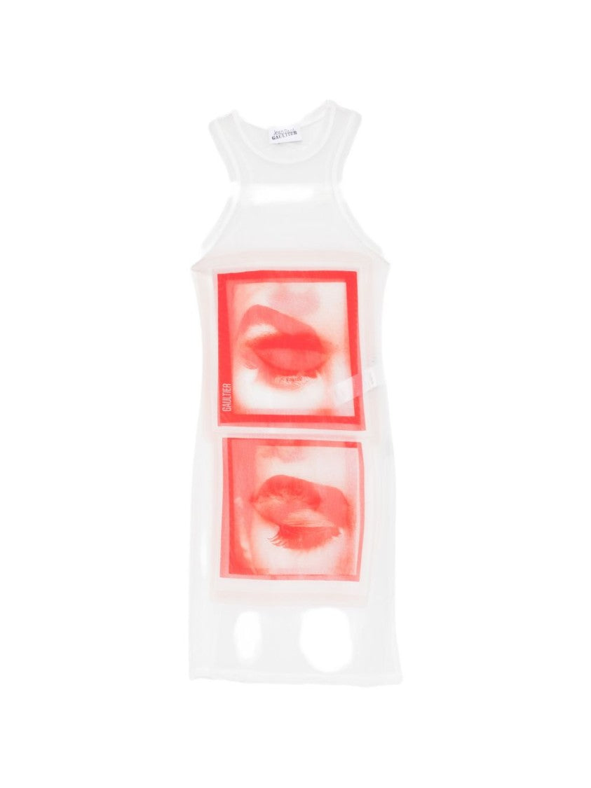 Jean Paul Gaultier Sheer Mini Dress With Bold Graphic Prints
